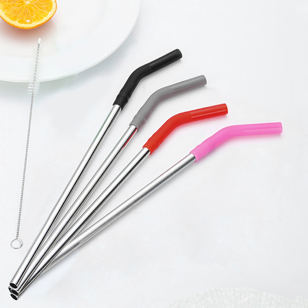 Mixing Cup Silicone - 4 Buah Sedotan Logam Panjang dengan